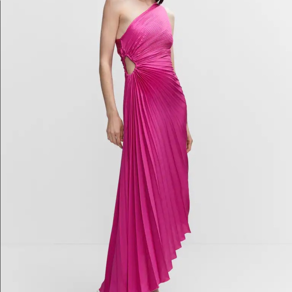 mango asymmetrical pleated dress fuchsia pink